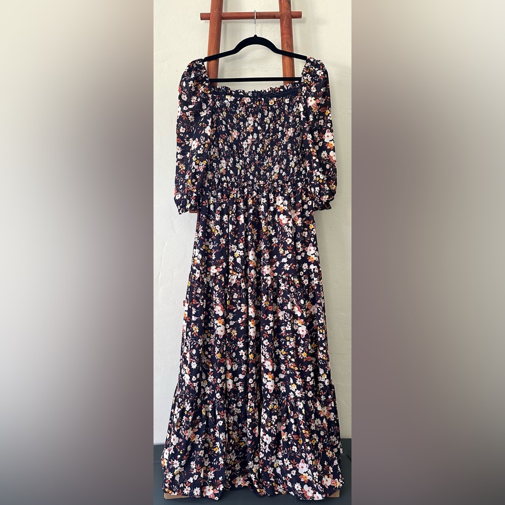 Ann Taylor Floral Smocked Maxi Dress - Night Sky (EUC, Size 2) - Picture 3 of 7